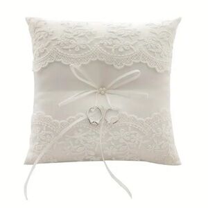 Wedding-Ring Bearer Pillow, NIP, white, lace, & ribbon  7.5” sides.